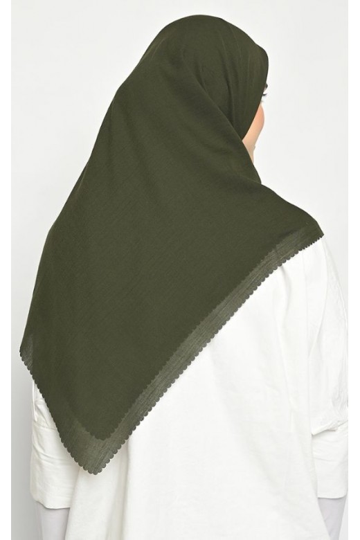 Hijab Segi 4 Voal Gucci Lasercut Army
